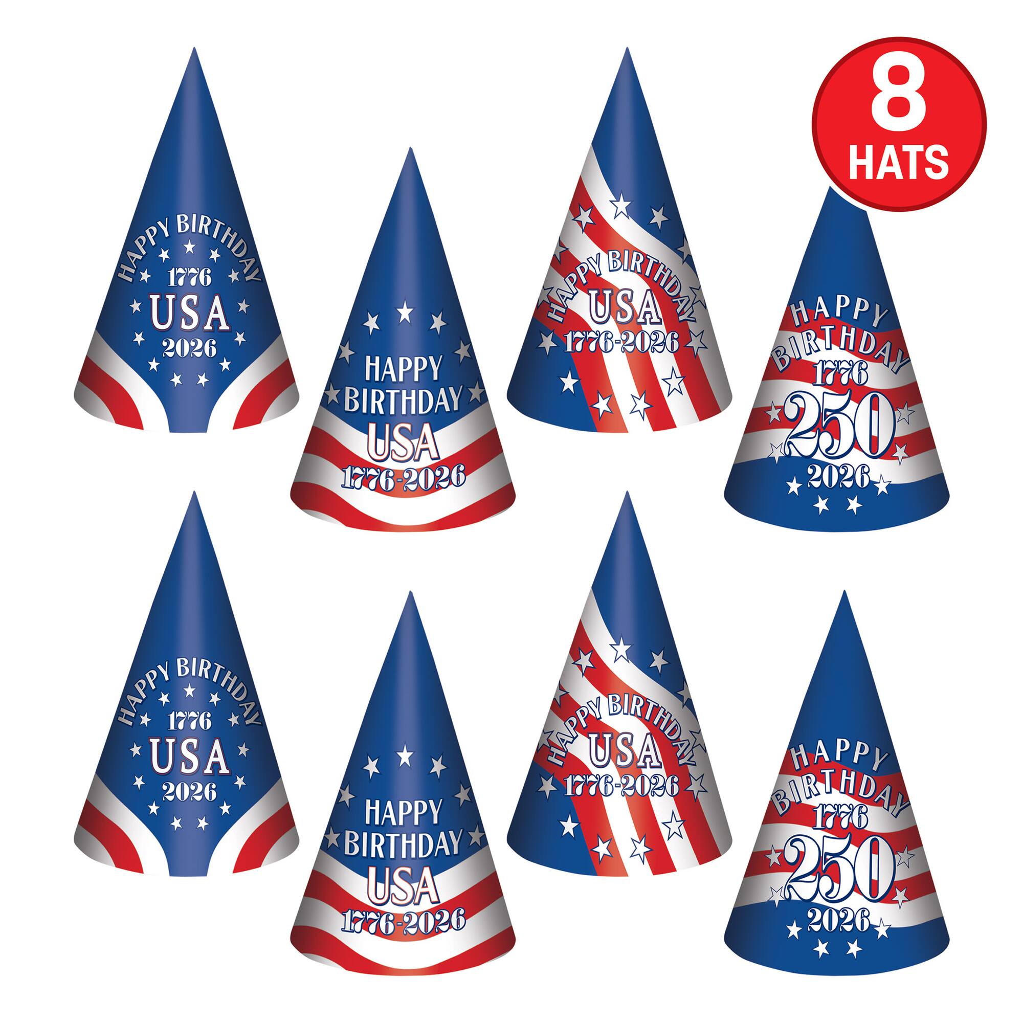 Beistle 9" Semiquincentennial Cone Hats, 8ct.